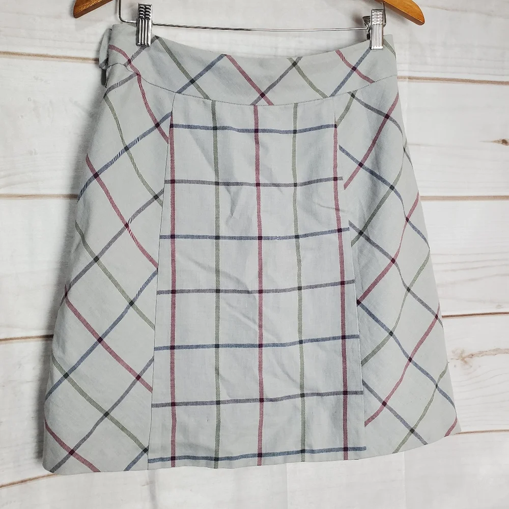 Anthropologie Edme & Esyllte Gray Plaid Ruffle Lined A-Line Skirt Size 6